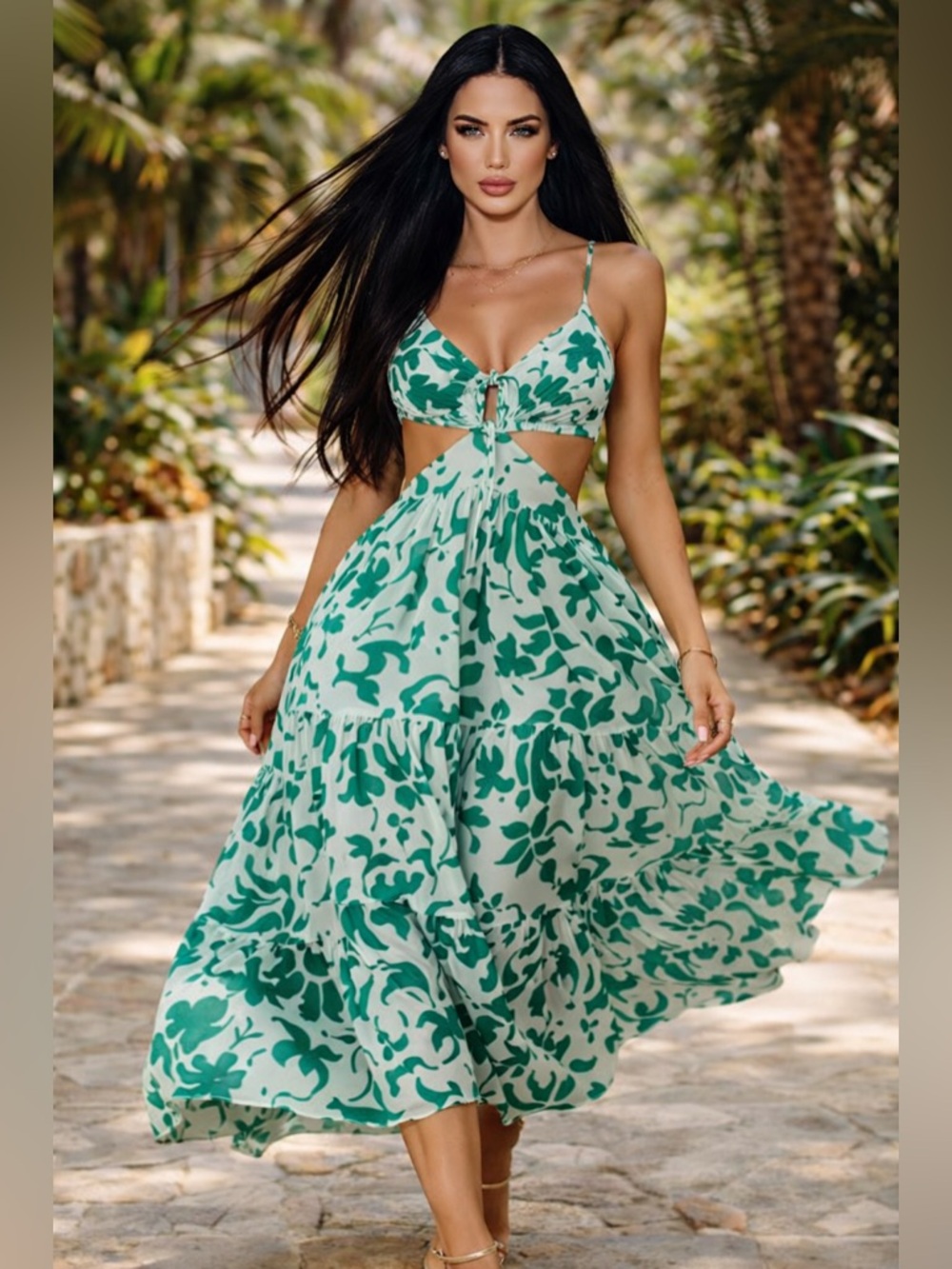 Hello Molly Teal Floral Cutout Maxi Dress XL New